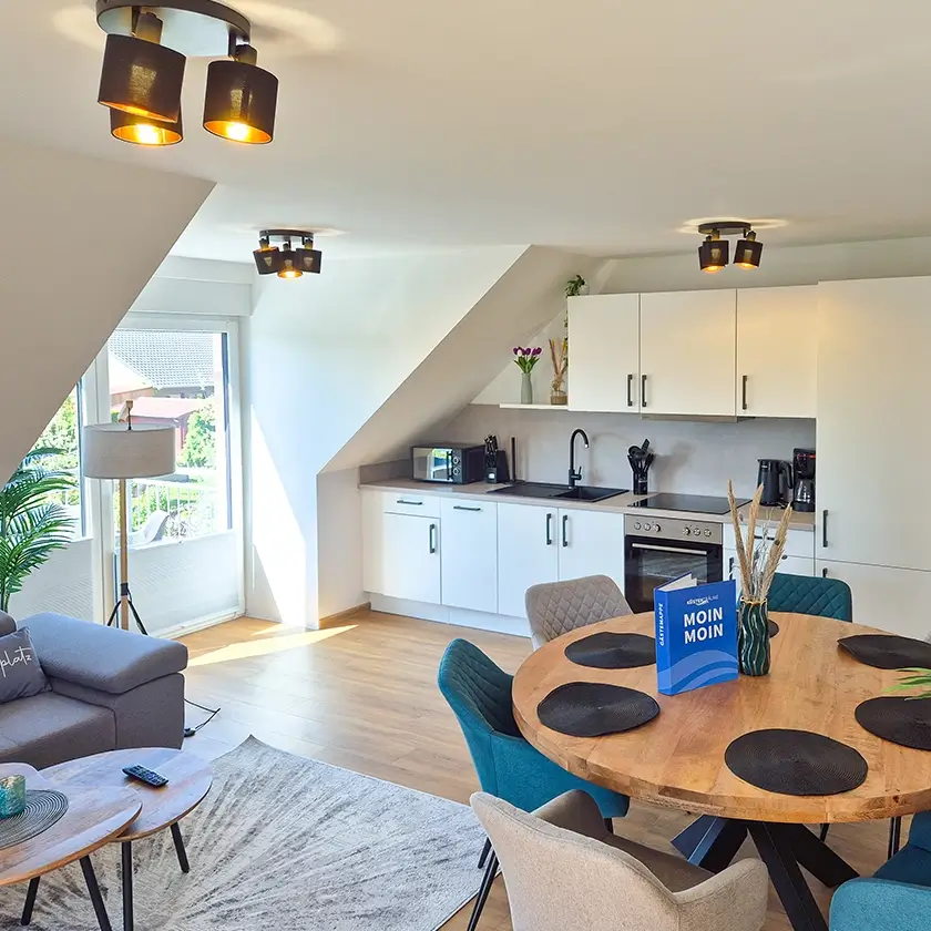 Ferienwohnung Herrlichkeit Wohnbereich und Küche