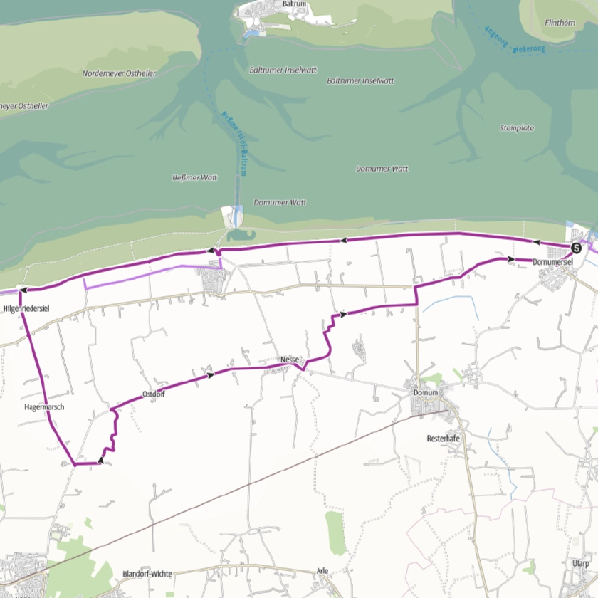 Skizze Radtour Naturstrand Hilgenriedersiel